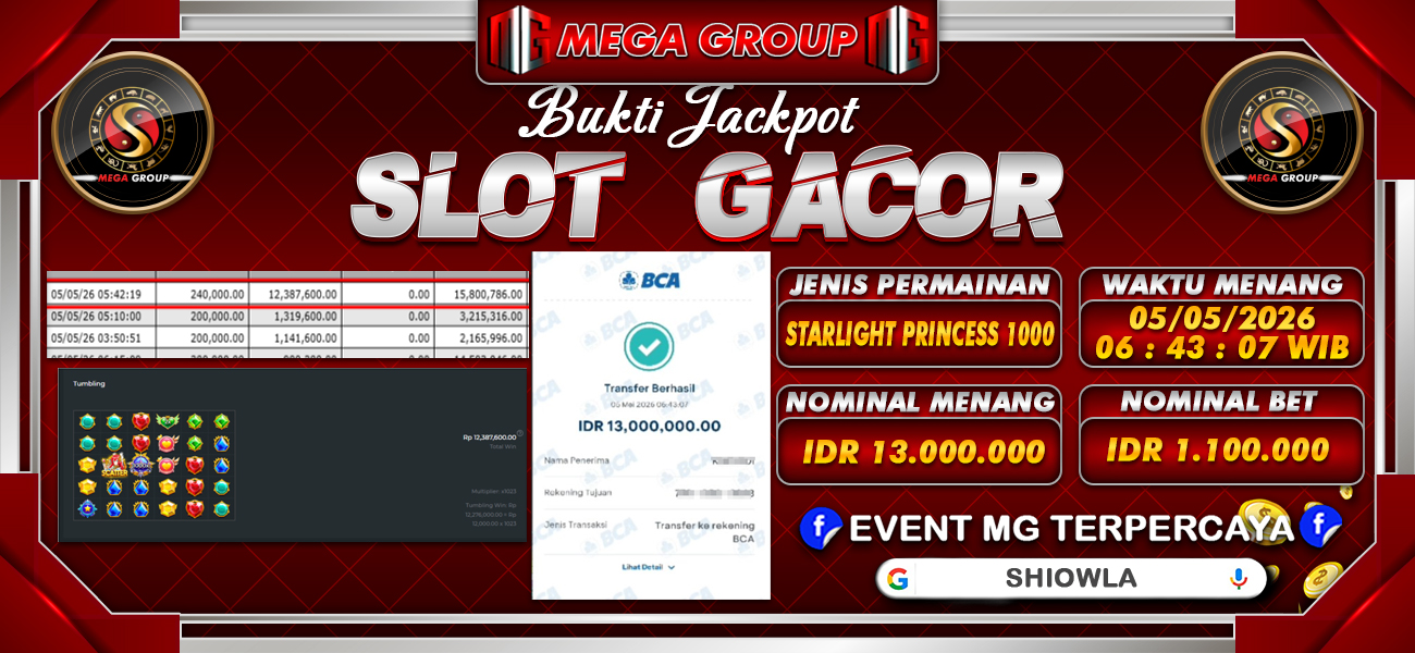 Bukti JP situs Shiowla hari Senin, 04 Mei 2026